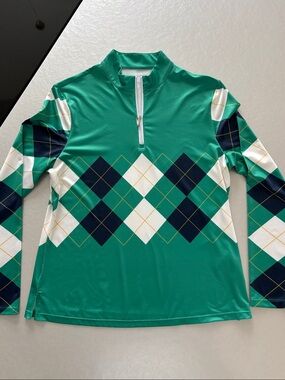 Green Argyle Half-Zip Golf Pullover/ M